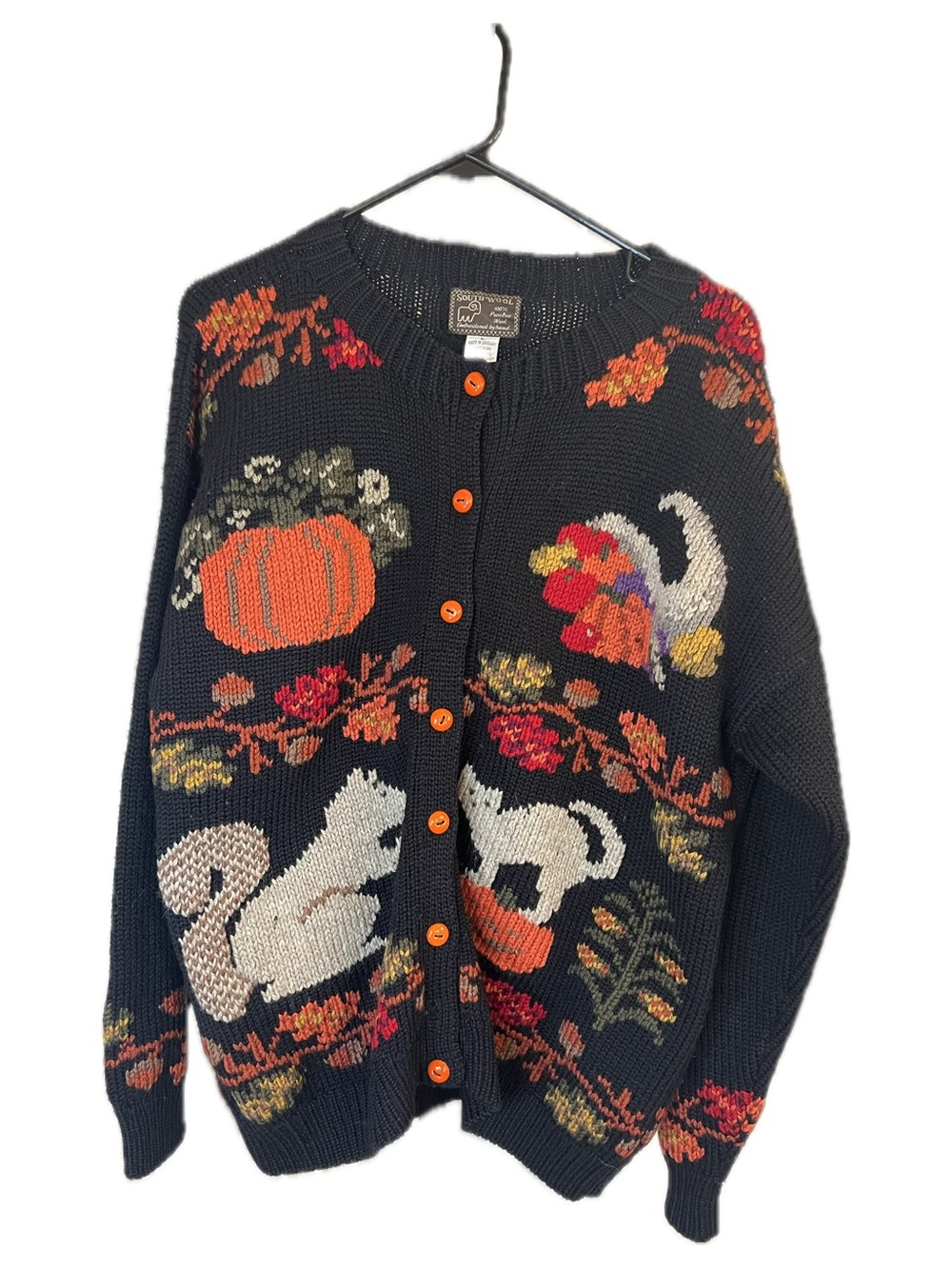 Halloween/Autumn Vintage Animal Handknit Wool Intarsia Cardigan Sweater